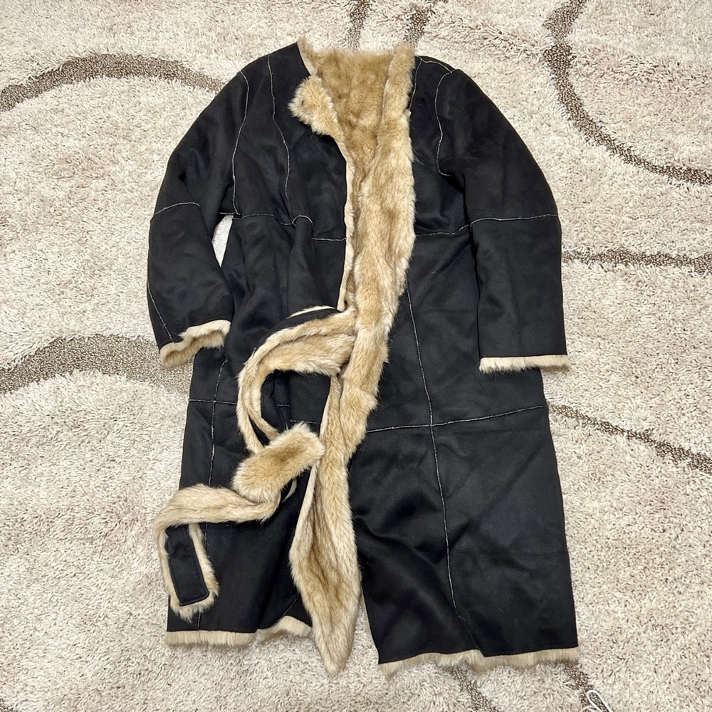 NWOT Stand Studio Patch Belted Faux Fur Coat